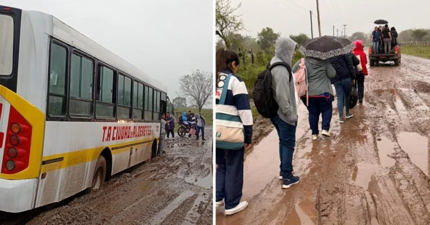 Docentes y alumnos quedaron varados por porque el colectivo quedó atascado en la ruta 306