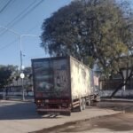 Un camión quedó enganchado entre cables en la Quinta Agronómica y derribó dos postes