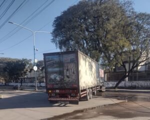 Un camión quedó enganchado entre cables en la Quinta Agronómica y derribó dos postes