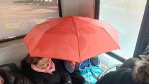 Una pasajera tuvo que abrir un paraguas dentro de un colectivo de la Línea 7 para no mojarse