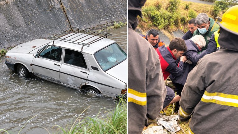 Un auto cayó al Canal Sur con cuatro adultos mayores a bordo